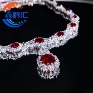 Custom Lab-Created Pigeon Blood Red Sapphire Necklace High-Clarity Synthetic Gemstone